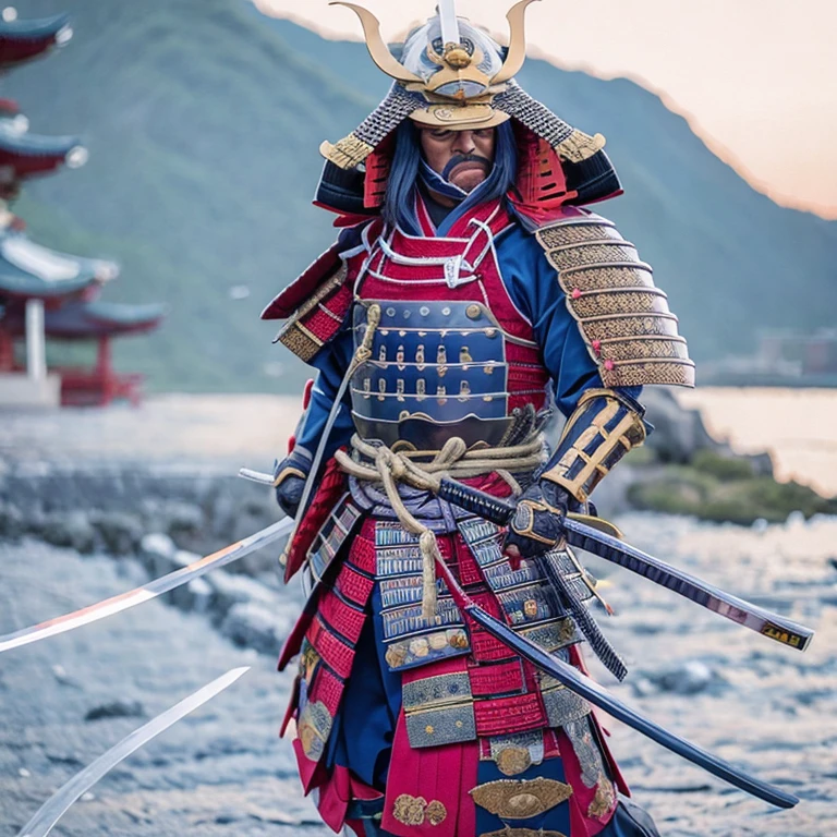 (masterpiece, best quality:1.2), japanese armor, solo, Japanese sword, samurai