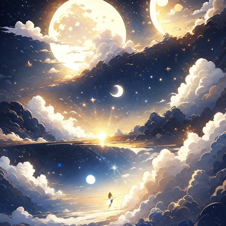 (masterpiece, best quality:1.2), a sky is full of fantasy moon and cloud, cinematic background, ethereal, aesthetic, cinematic scene, cinematic light, light effects, expanding landscape photography, wallpaper