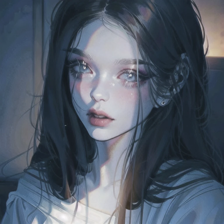 (masterpiece, best quality:1.2), 1girl, solo, a cold girl, indifferent look, indifferent eyes, forehead, long hair, thick lips, long eyelashes, cinematic background, ethereal, aesthetic, soft light, cinematic scene, cinematic light, light effects, detailed(light and shadow), siren eyes, keen eyes, dreamy eyes, detailed eyes