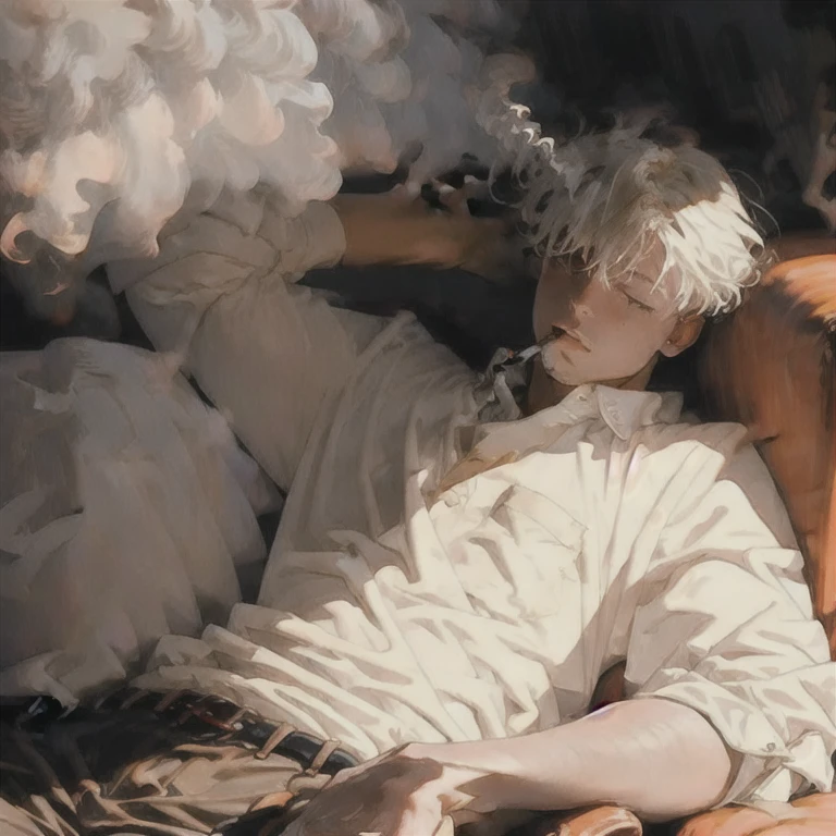 (masterpiece, best quality:1.2), a men is laying down besides the window, closing eyes, peaceful facial expression, comfortable facial expression, smoking, dramatic sunlight through window, light effects, beautiful, handsome, cinematic light, cinematic scenery, expanding landscape, wallpaper