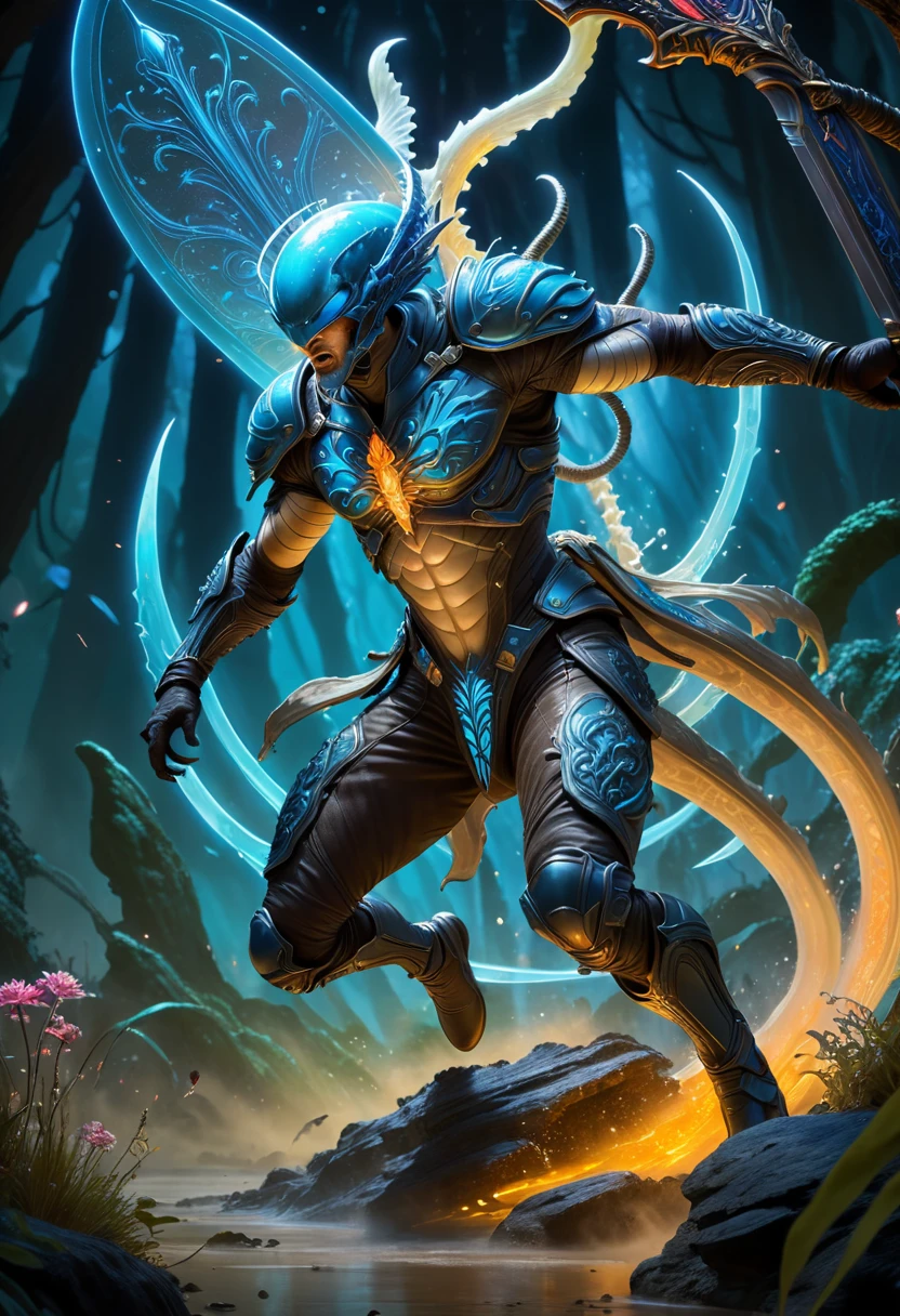 best quality,4k,8k,highres,masterpiece:1.2,ultra-detailed,realistic:1.37,HDR,UHD,studio lighting,ultra-fine painting,sharp focus,physically-based rendering,extreme detail description,professional,art nouveau,tarot card style, dynamic angle, action shot,(dynamic pose), raging facial expression, alien male,(creatures from outer space), cyborg style,(An alien male warrior is crossing an extraplanar alien battlefield while swinging a gigantic greatsword:1.37), ((Enraged, he swings his greatsword cutting a shadow beast in half:1)),fractalized, android,(wearing a cyborg exoskeleton),alien flora,(spectacular sci-fi background with bioluminescent fungi),vivid colors,earthen and beige hues,Yoshitaka Amano style,trending on cgsociety,landscape,horror,(sci-fi),concept artists,bright and vibrant colors,dreamy lighting