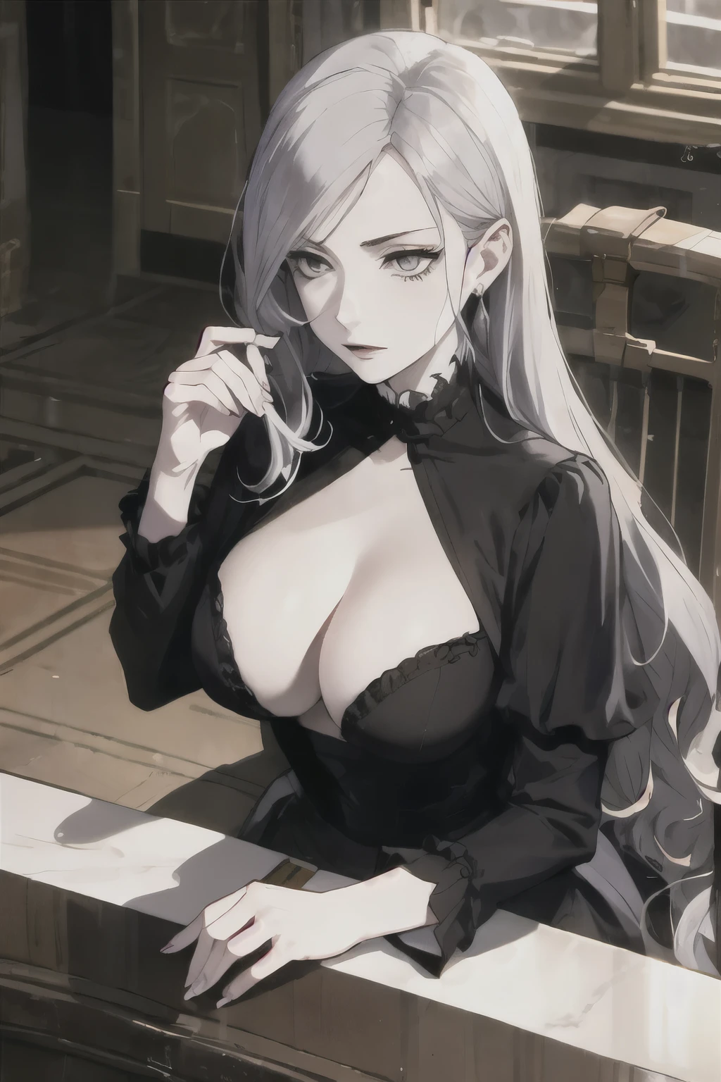 a tall woman with very pale skin behaves very pretentiously and arrogantly, while usually remaining dispassionate