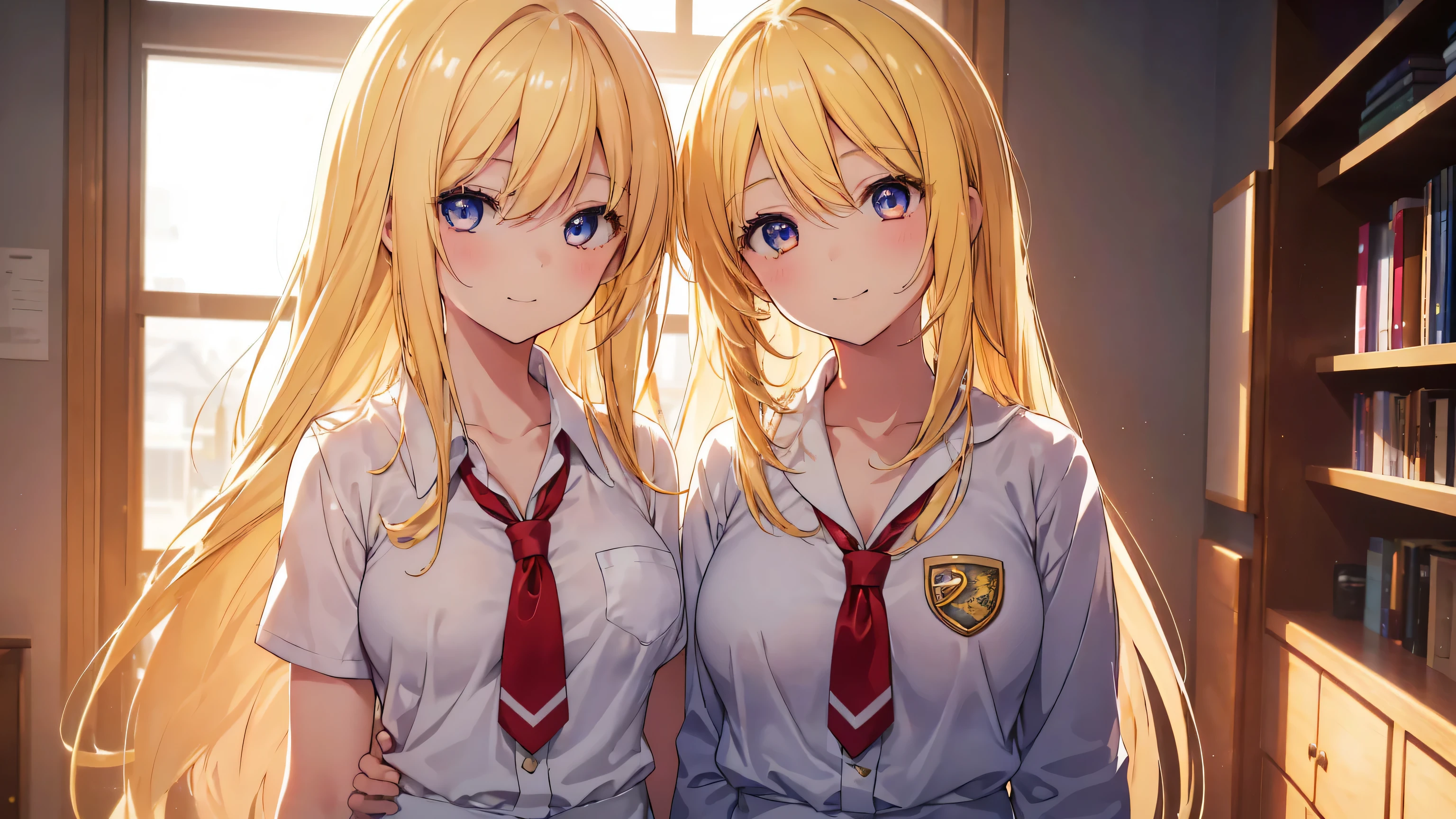 (2 girls, ((11 years old))、stylish long hair, light yellow hair、color, fine eyes, Shining eyes, student of the heart, girl in school days), E-breast, cleavage, Christmas at home, Cute lightweight clothes, smile, mouth opened, hot, Exploiting lens flares, color aberration, high detail, anime, About art, Depth of the bounds written, motion blur, shining light, film grain, UHD, retina, Accurate, masterpiece, anatomically correct, rough skin, Super detailed, high details, high quality, Award history, 最high quality, High resolution, 16k