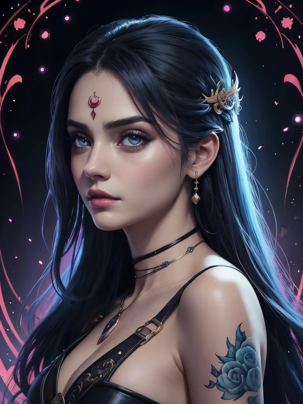 una mujer, ojos verdes con un vestido azul con un gran tocado y un reloj, awesome digital illustration, exquisite digital illustration, Arte digital detallado 4k, the portrait of the dragon girl, beautiful fantasy art portrait, Arte digital 4k muy detallado, karol bak uhd, a beautiful art illustration, cara detallada con labios rojos, detailed fantasy digital art, mujer de belleza con caras detalladas. Virgo. signo zodiacal virgo