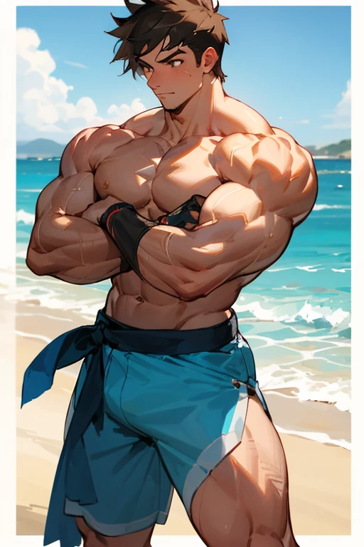 Hombre, muscular, salvavidas , en la playa 