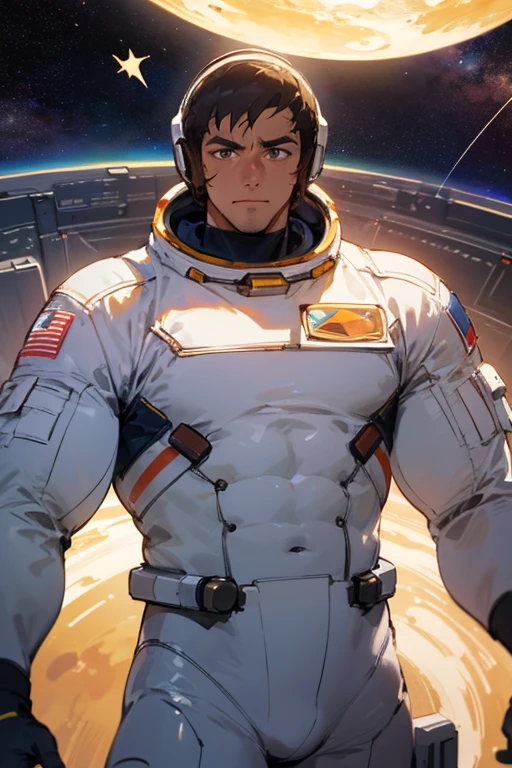 Hombre, muscular, astronauta, en el espacio