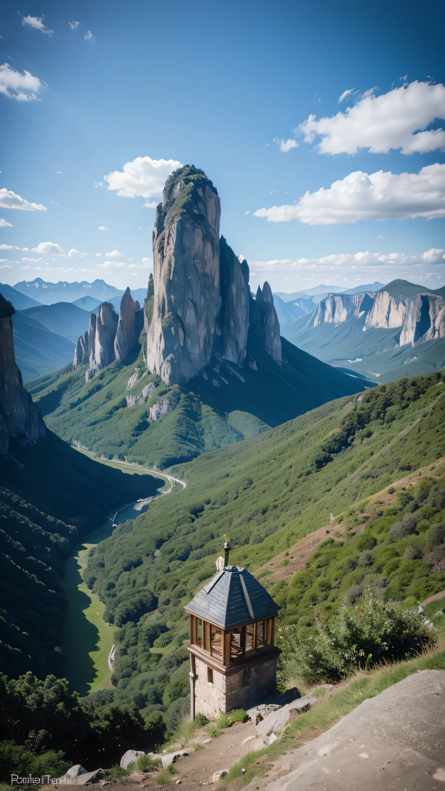 Highest image quality,drone photography,fantasy,Mountain々