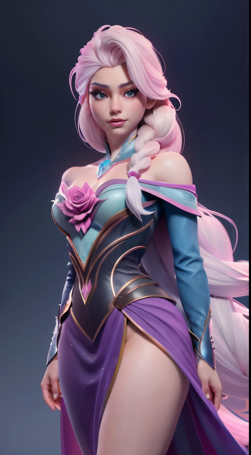 (elsa frozen-rose quartz SU mezclando modelos .) (ultra FUSION) Highly detailed CG unity 8k wallpaper, style shot, complex, high detail, dramatic, highest quality movie still image, very detailed, masterpiece, best quality, character design, Elsa, Elsa from Frozen,Pink Diamond fusion (( Dark style)), realistic ultra-detailed rendering style, natural light, sharp character design, (hard focus, 8k), (((natural skin texture))), 8k textures, soft cinematic lighting, adobe lightroom, dark room, hdr, Sophisticated, Elegant, Rich Detail, Sharp Focuilm Look) )), Soothing Tones, Detail Frenzy, Intricate Detail, Super Detail, Low Contrast, Soft Film Lighting, Dull Colors, Exposure Blending, HDR, Fade, 35mm, f/1.4, ISO64, f16, 25 sec.