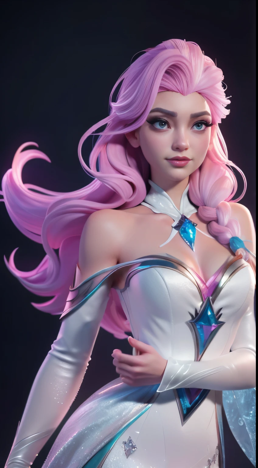 (elsa frozen-rose quartz SU mezclando modelos .) (ultra FUSION) Highly detailed CG unity 8k wallpaper, style shot, complex, high detail, dramatic, highest quality movie still image, very detailed, masterpiece, best quality, character design, Elsa, Elsa from Frozen,Pink Diamond fusion (( Dark style)), realistic ultra-detailed rendering style, natural light, sharp character design, (hard focus, 8k), (((natural skin texture))), 8k textures, soft cinematic lighting, adobe lightroom, dark room, hdr, Sophisticated, Elegant, Rich Detail, Sharp Focuilm Look) )), Soothing Tones, Detail Frenzy, Intricate Detail, Super Detail, Low Contrast, Soft Film Lighting, Dull Colors, Exposure Blending, HDR, Fade, 35mm, f/1.4, ISO64, f16, 25 sec.