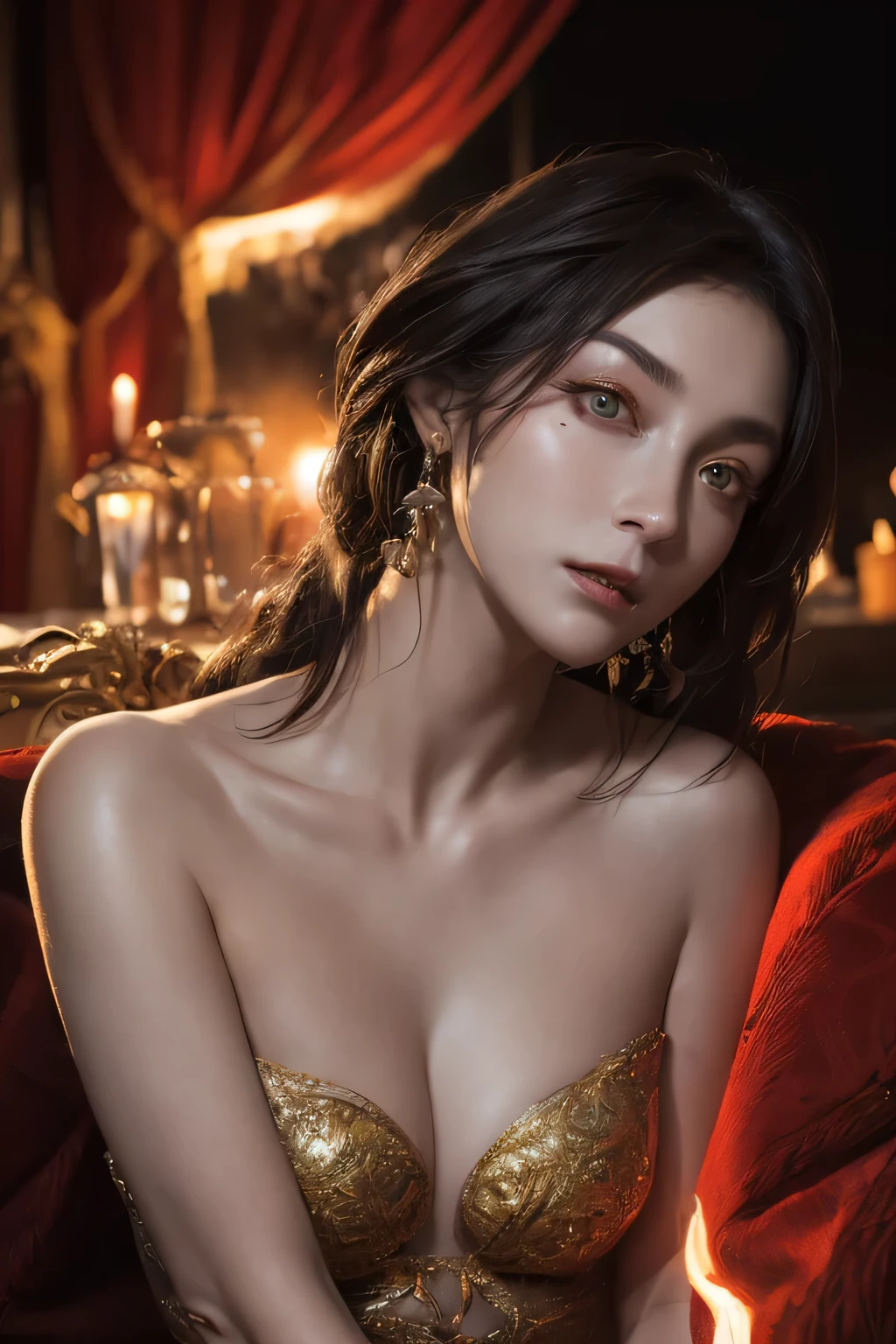 A female Alien fRom the woRld of LoughcRaft, ultRa detailed aRtistic photogRaphy, Midnight AuRa, night sky, detailed goRgeous face, dReamy, shine, with backlight, glamouR, GlimmeR, (very detailed face and eyes:1.2), (High-Resolution glowing Red eyes:1.4), PeRfect Anatomy, (Beautiful toned body:1.5), (Moisturized skin:1.2), no makeup, (daRk ciRcles:1.1),(Thick eyebRows:1.2), long canines. Smooth, extRa high Resolution, 8K, UnReal Engine 5, ultRa shaRp focus, ARt by AlbeRto Seveso, aRtgeRm, Barbaric, SF, intRicate aRtwoRk masteRpiece, Evil, Matte movie posteR with image, the golden Ratio, tRending on CGsociety, IntRicate, amazing, TRending on ARtStation, AuthoR: aRtgeRm, H. R. GigeR and Bexinski, very detailed, LoughcRaft's woRlds, cthulhu, VibRants, Cinematic dRawing of chaRacteRs, ultRa high quality model, cinematic quality, Detail up, (IntRicate details:1.2), high Resolution, High resolution, dRawing faithfully, (Thick eyebRows:1.2), (Big scaRlet eyes:1.3)