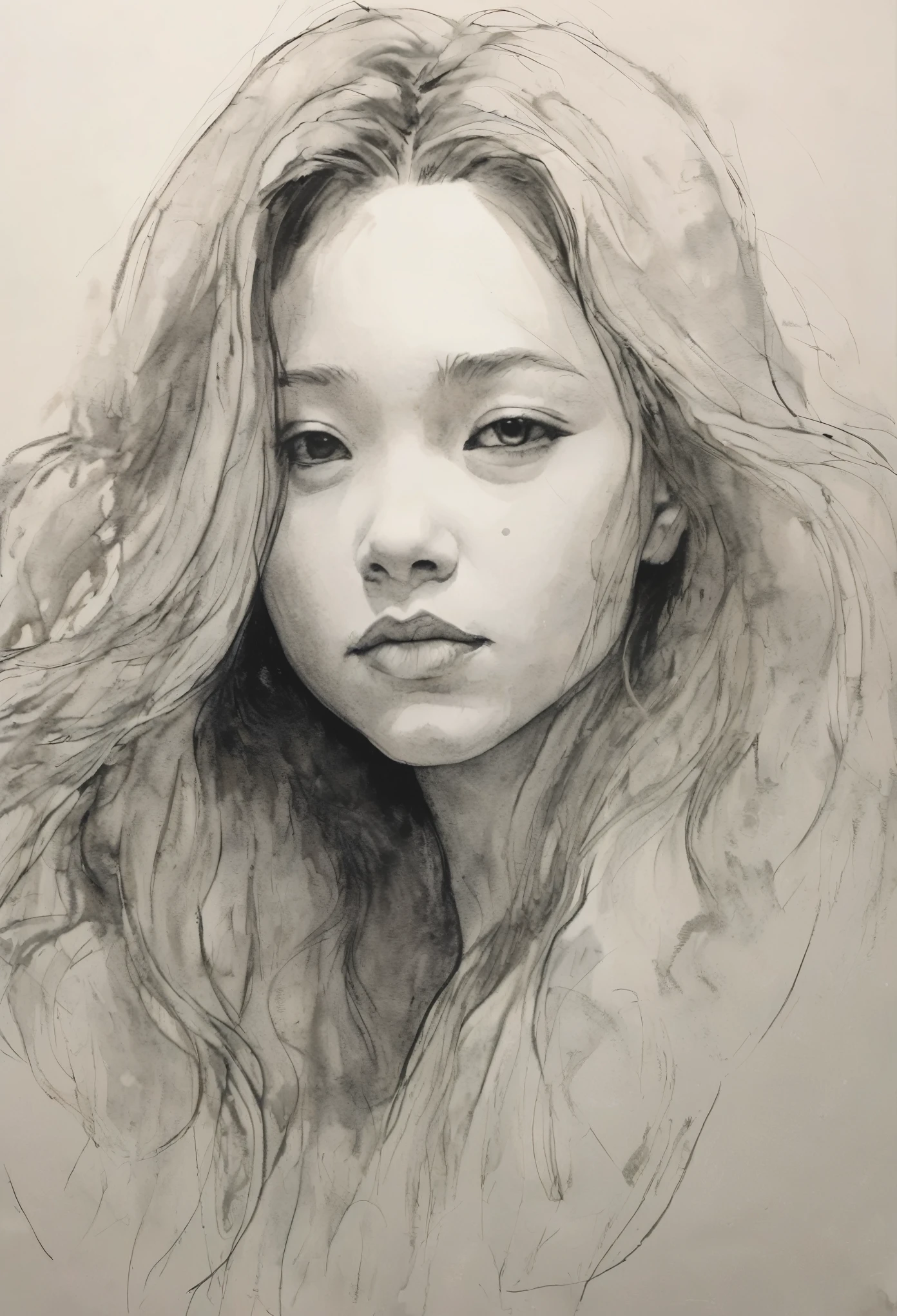 (highest quality, High resolution, masterpiece:1.2), Super detailed, actual:1.37, Black ink sketch, smooth lines, Expressive facial expressions and gestures, simple background, Emphasis on light and shadow and spatial perception, Plenty of negative space, young girl.Ink Portrait,smooth lines,Expressive facial features,Subtle emotions,Ink strength comparison,simple background,Emphasis on light and shadow,wide々It was,Plenty of negative space,peaceful atmosphere,peaceful atmosphere,feels like a dream,Delicate yet fascinating details,pastel colour,Calm and introspective,An elegant gesture,Gentle movements,Calm and innocent,Elegant Whisper,quiet and elegant,shining,sublime beauty,Vector illustration,black and white,Natural and Organic,Nourish、Calming the mind,Sublime simplicity,fantastic charm.