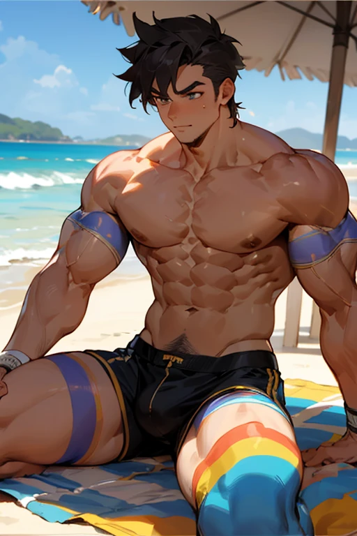 Hombre, muscular, gay , en la playa