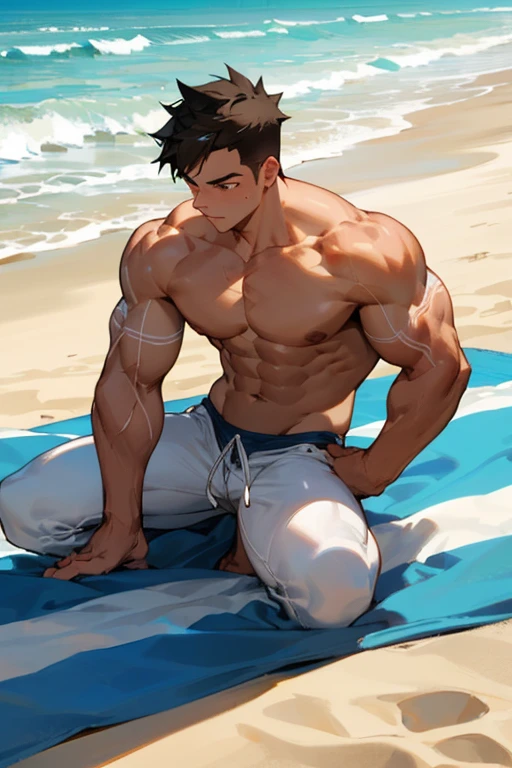 Hombre, muscular, gay , en la playa
