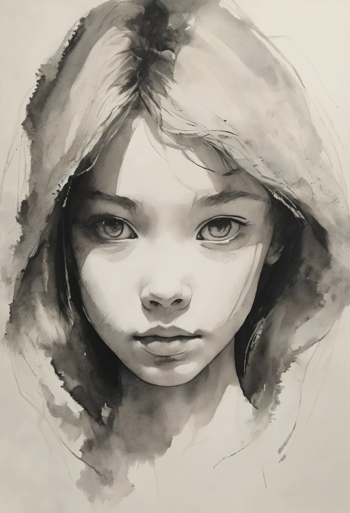 (highest quality, High resolution, masterpiece:1.2), Super detailed, actual:1.37, Black ink sketch, smooth lines, Expressive facial expressions and gestures, simple background, Emphasis on light and shadow and spatial perception, Plenty of negative space, young girl.Ink Portrait,smooth lines,Expressive facial features,Subtle emotions,Ink strength comparison,simple background,Emphasis on light and shadow,wide々It was,Plenty of negative space,peaceful atmosphere,peaceful atmosphere,feels like a dream,Delicate yet fascinating details,pastel colour,Calm and introspective,An elegant gesture,Gentle movements,Calm and innocent,Elegant Whisper,quiet and elegant,shining,sublime beauty,Vector illustration,black and white,Natural and Organic,Nourish、Calming the mind,Sublime simplicity,fantastic charm.