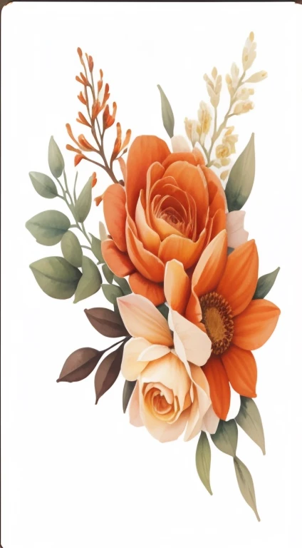 Watercolor Terracotta Floral clipart , hand drawn flowers , isolated on white background ,artwork graphic design illustration - Upscaled (4x)