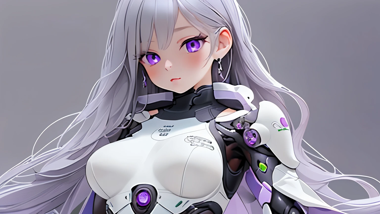 transformation heroine,cyber-,purple eyes,leotard,gray hair,three views,whole body,(masterpiece, 最high quality, high quality, High resolution, Super detailed),