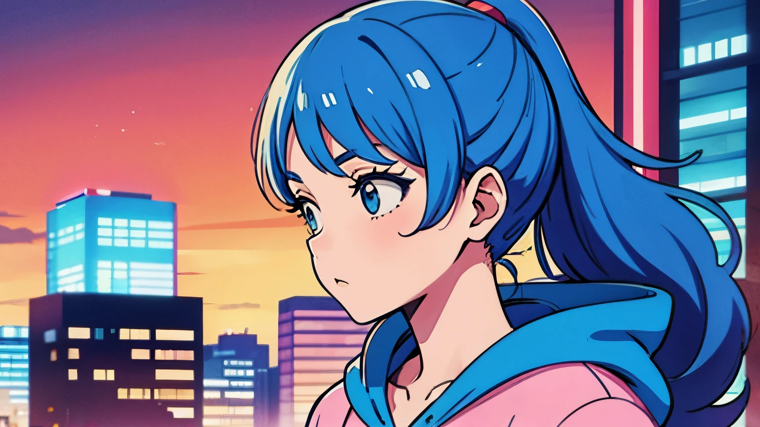 city pop　hoodie　girl　ponytail　80&#39;s style