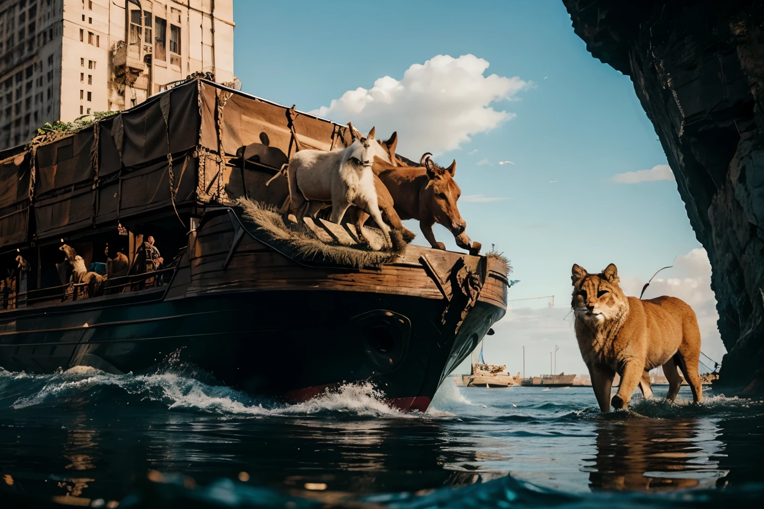 Clear! Here is a passage about the animals Noah had to take to the ark:
Noah looked around, contemplating the monumental task the Creator had entrusted to him. He knew that not only his family, but also the animals of the Earth, needed to be saved from the impending flood. With divine guidance, Noah began to gather the animals that would be taken to the ark.