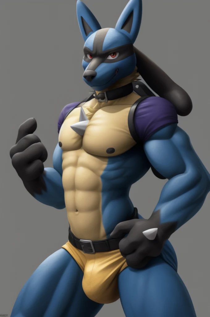 Lucario, anthro male, majestic hot pose, upper body,abs, pokemon , naughty boy 