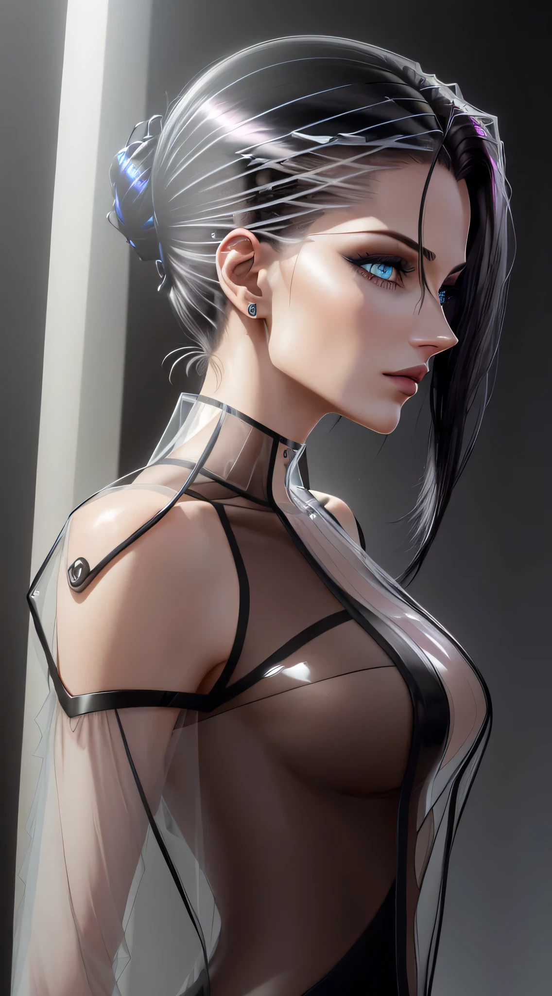 la plus haute qualité,Le chef-d'perfect work,work of'art parfaite,Travaux officiels,8K,, (portrait du haut du corps:1.3),((seen from the side:1.5)),objectif gros plan,Delicate face,, 22 ans,Fille aux cheveux blancs,(hakuhatsu:1.5),cheveux long et moyens,((Yeux bleux transparents:1.5)),(pas de vêtements :1.2),(fond noir:1.3),, illusion de perles,Cyberpunk,tendance de la mode,3s hardware,HD,Detailed representation,c4d,3D,rendu d'octane,Laser trace,intricate details,animated lighting,OCrenderer