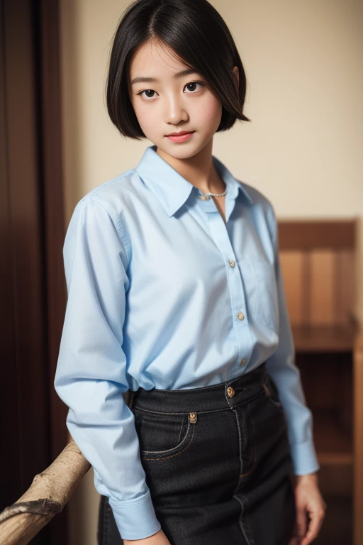 (masterpiece:1.2, highest quality, photorealistic stick), 1 girl, Not at all, pixie cut:1.2, , , , ((cowboy shot)),show your breastedium、skirt、vagina