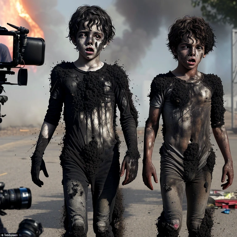 Two boy actors are caught in an explosion during the filming of a comedy movie and are left covered in soot and in tatters.