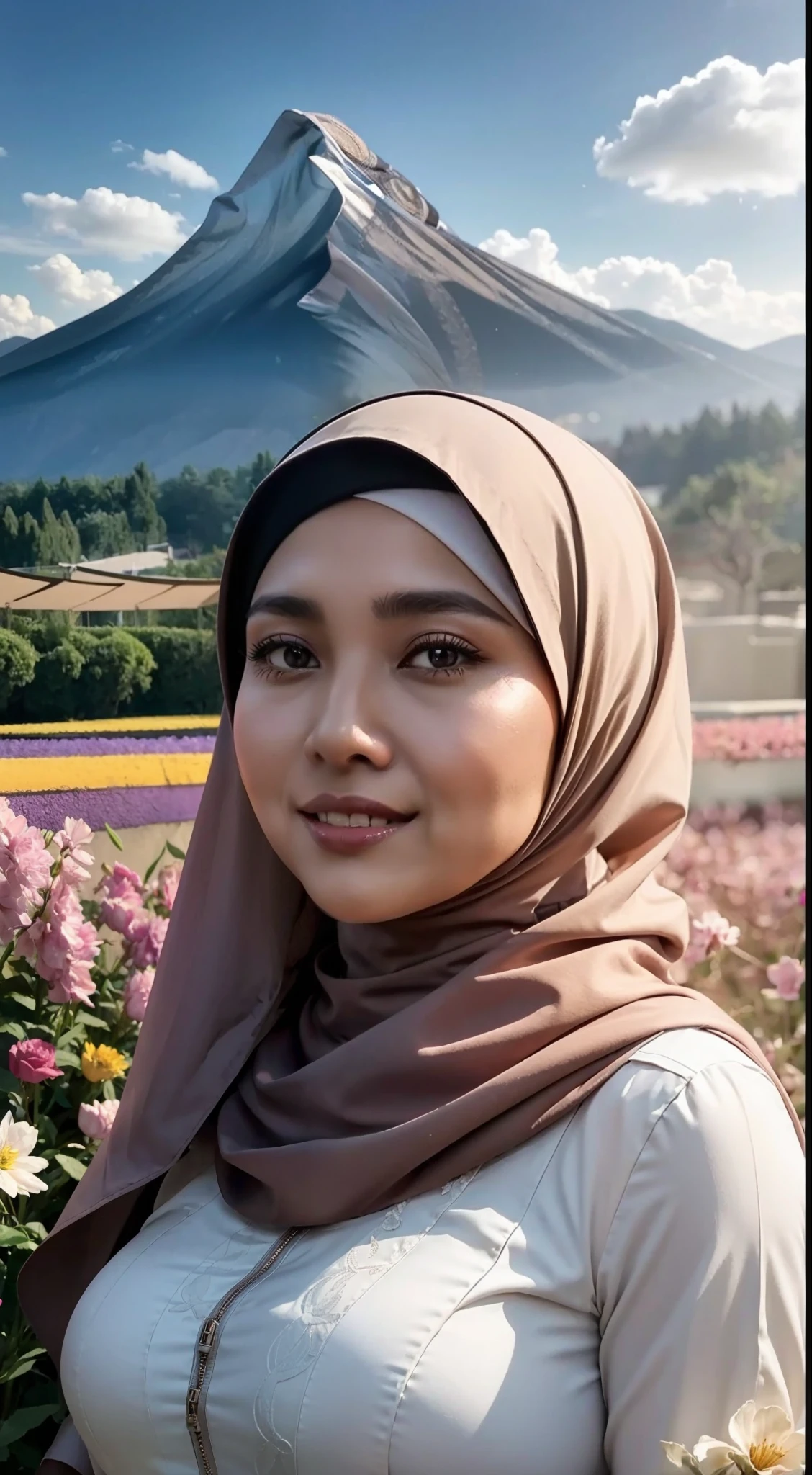 50 years Old, Hijab Indonesian mature woman, Big Tits : 66.9, Gamis, Breast out from her clothes : 1.9, at doctor office, Dark light, at Nighttime