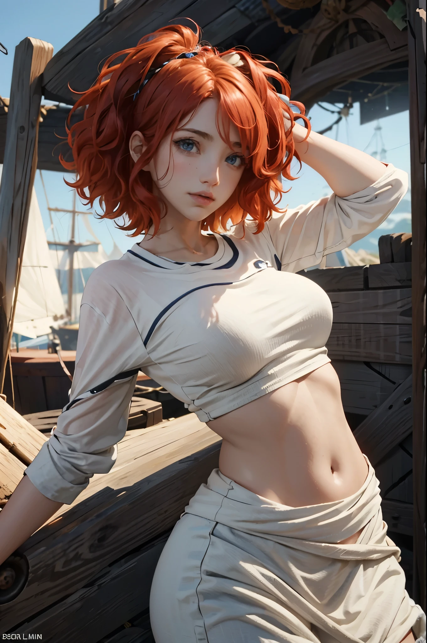 Emily Rudd in full view, us, Young woman, redhead,  short red hair, on a pirate ship, sexual, Big Tits