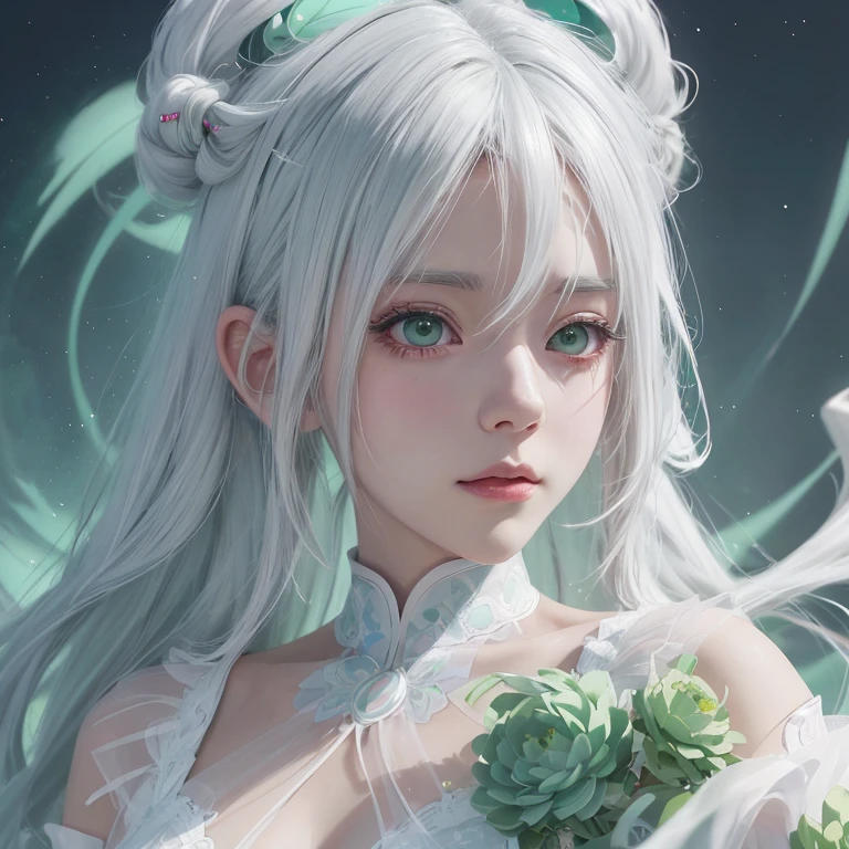 Anime girl with white hair and green eyes, detailed digital anime art, anime style 4k, white haired god, Anime Art Wallpaper 4K, anime art wallpaper 4k, Best Anime 4K Kona-chan Wallpaper, anime art wallpaper 8k, detailed anime artwork, detailed anime art, Detailed anime original drawing, anime wallpaper 4k, anime wallpaper 4k