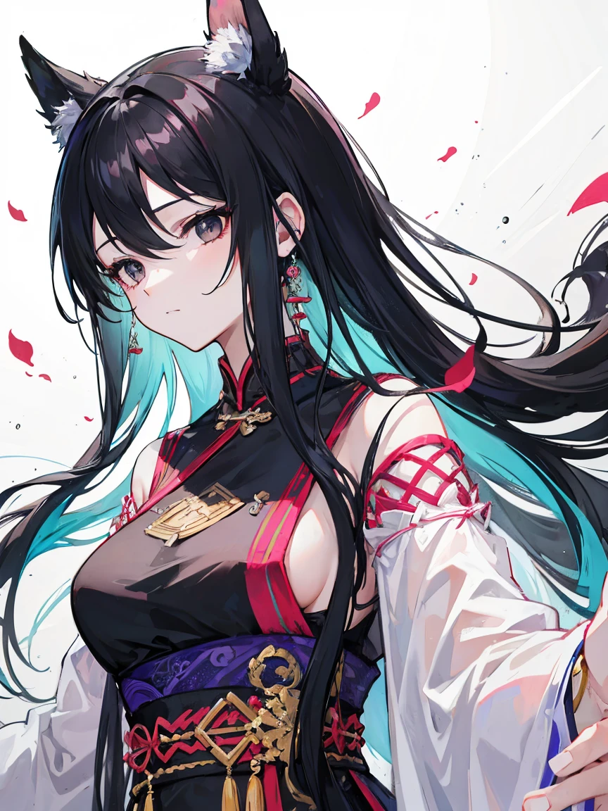 ( Black long hair:1.5), (beautiful black eyes:1.5), {{{{{{{illustration }}}}}}}, 1girl, [Ancient palace background, chinese dragon, watercolor,], chinese dragon hanfu, {{female focus on, lens 135mm f1.8}}, {{color Ink wash painting)}, {{ink splashing}}, {{color splashing}}, {{{colorful}}}, {{sketch}}, Masterpiece, best quality, beautifully painted,