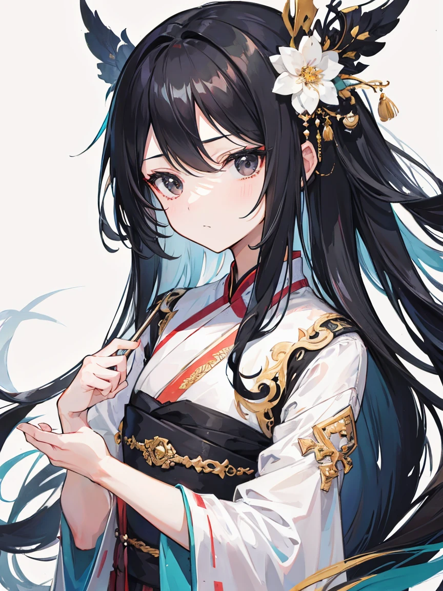 ( Black long hair:1.5), (beautiful black eyes:1.5), {{{{{{{illustration }}}}}}}, 1girl, [Ancient palace background, chinese dragon, watercolor,], chinese dragon hanfu, {{female focus on, lens 135mm f1.8}}, {{color Ink wash painting)}, {{ink splashing}}, {{color splashing}}, {{{colorful}}}, {{sketch}}, Masterpiece, best quality, beautifully painted,