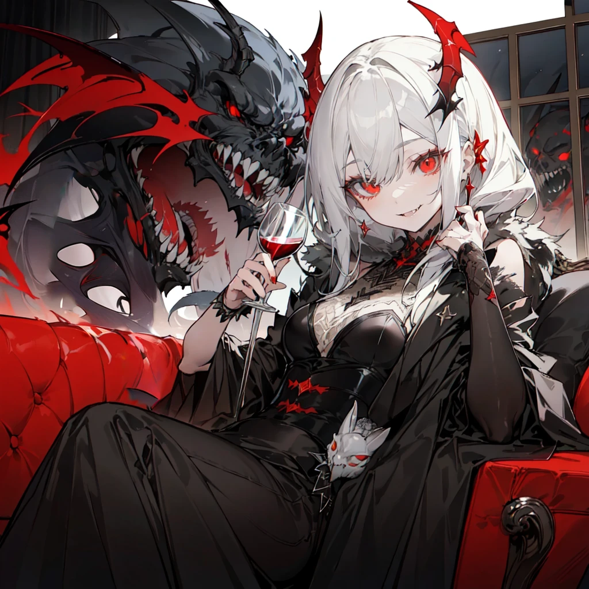black monster,red sofa