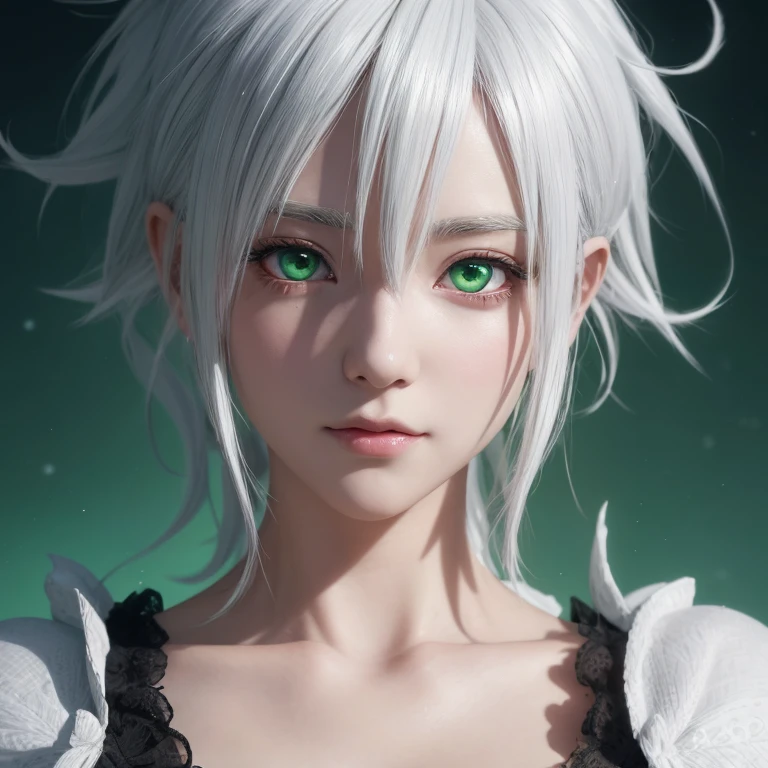 Anime girl with white hair and green eyes, detailed digital anime art, anime style 4k, white haired god, Anime Art Wallpaper 4K, anime art wallpaper 4k, Best Anime 4K Kona-chan Wallpaper, anime art wallpaper 8k, detailed anime artwork, detailed anime art, Detailed anime original drawing, anime wallpaper 4k, anime wallpaper 4k、dark skin、