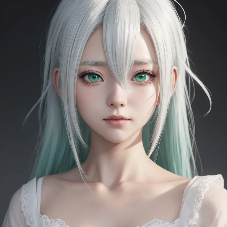 Anime girl with white hair and green eyes, detailed digital anime art, anime style 4k, white haired god, Anime Art Wallpaper 4K, anime art wallpaper 4k, Best Anime 4K Kona-chan Wallpaper, anime art wallpaper 8k, detailed anime artwork, detailed anime art, Detailed anime original drawing, anime wallpaper 4k, anime wallpaper 4k、dark skin、