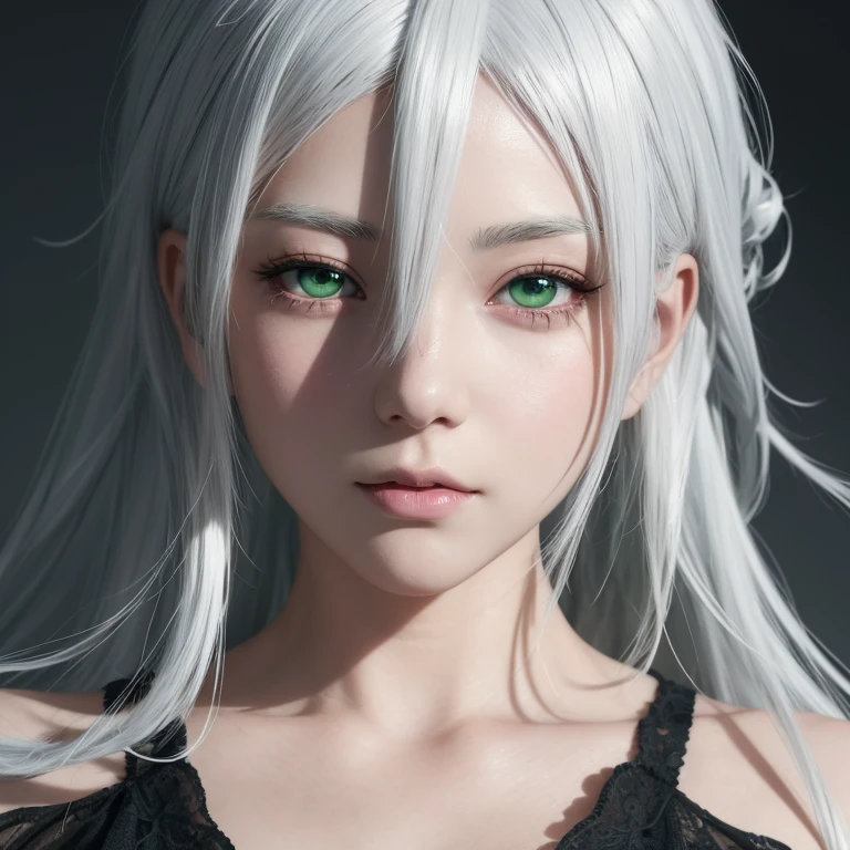 Anime girl with white hair and green eyes, detailed digital anime art, anime style 4k, white haired god, Anime Art Wallpaper 4K, anime art wallpaper 4k, Best Anime 4K Kona-chan Wallpaper, anime art wallpaper 8k, detailed anime artwork, detailed anime art, Detailed anime original drawing, anime wallpaper 4k, anime wallpaper 4k、dark skin、