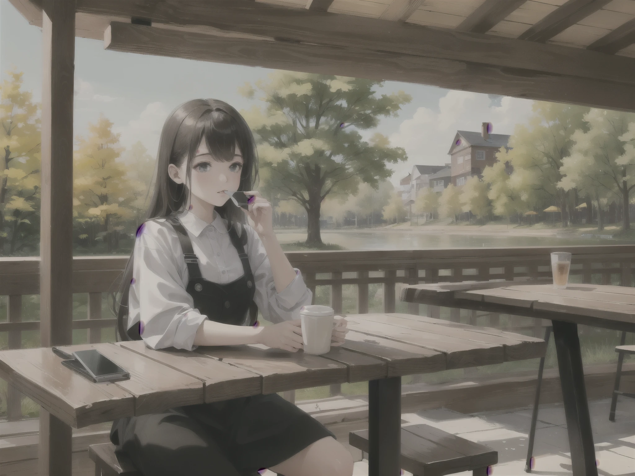 (8K, highest quality, masterpiece:1.2),(highest quality:1.0),ultra high resolution:1.0, very detailed, give, 4k, disorganized, HDR,
Young girl drinking coffee in a coffee shop, outdoor,