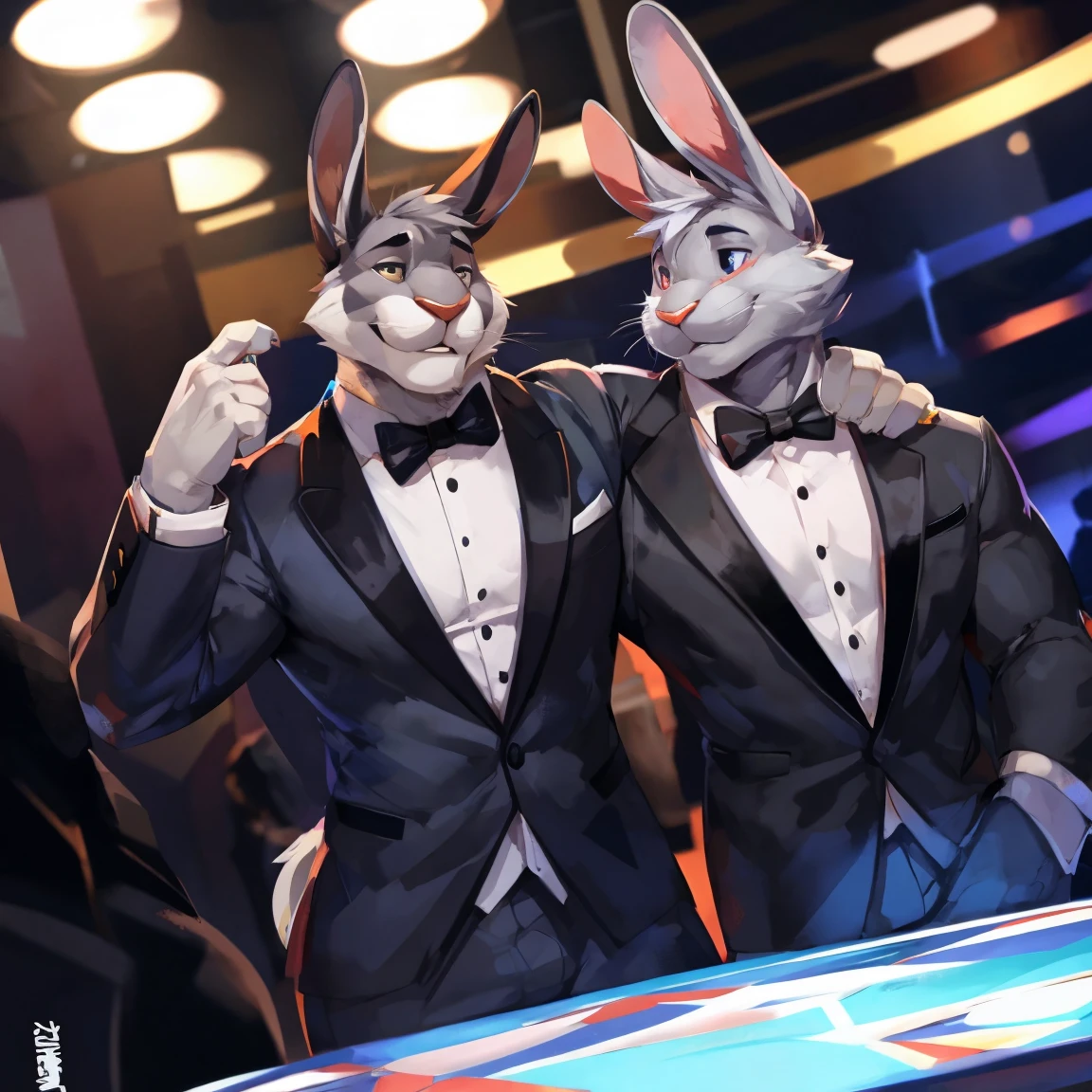 Rabbit, light gray, light gray rabbit, in tuxedo, gray suit, light gray, light gray suit, By mystikfox61