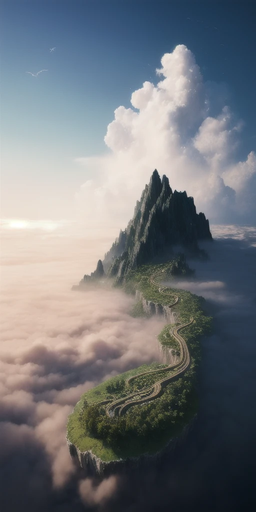 masterpiece, best quality, high quality, extremely detailed CG unity 8k wallpaper, scenery, outdoors, sky, cloud, day, no humans, mountain, landscape, water, tree, blue sky, waterfall, cliff, nature, lake, river((.island above the clouds)), cloudy sky,award winning photography, Bokeh, Depth of Field, HDR, bloom, Chromatic Aberration ,Photorealistic,extremely detailed, trending on artstation, trending on CGsociety, Intricate, High Detail, dramatic, art by midjourney