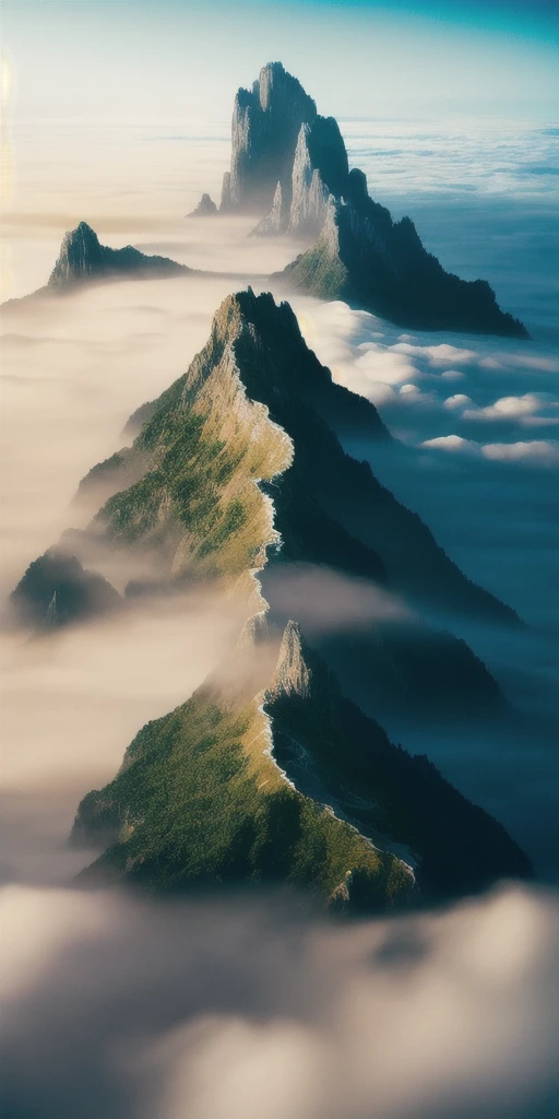 masterpiece, best quality, high quality, extremely detailed CG unity 8k wallpaper, scenery, outdoors, sky, cloud, day, no humans, mountain, landscape, water, tree, blue sky, waterfall, cliff, nature, lake, river((.island above the clouds)), cloudy sky,award winning photography, Bokeh, Depth of Field, HDR, bloom, Chromatic Aberration ,Photorealistic,extremely detailed, trending on artstation, trending on CGsociety, Intricate, High Detail, dramatic, art by midjourney