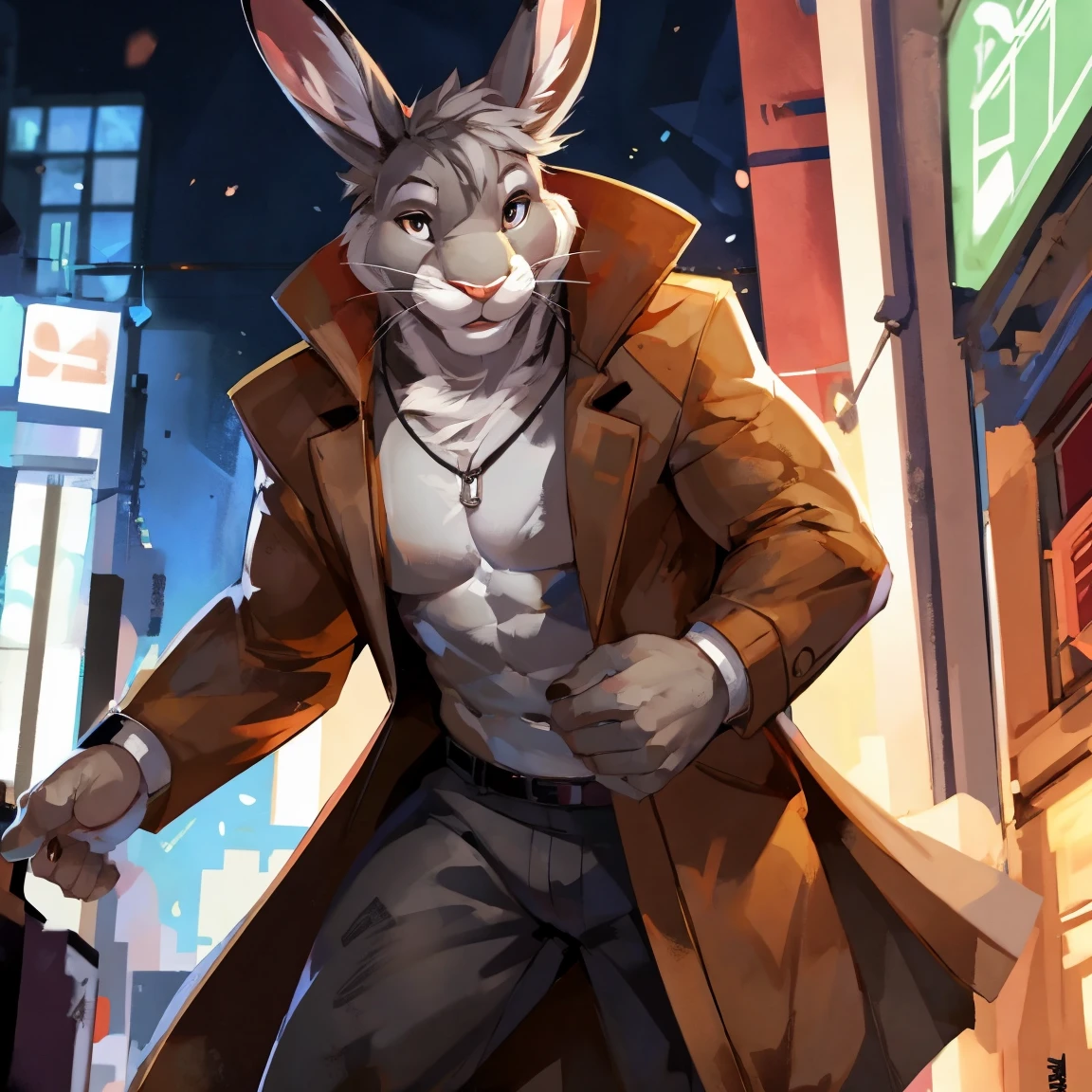 Hare, light gray, light gray Hare, in coat, brown coat ,brown, By mystikfox61