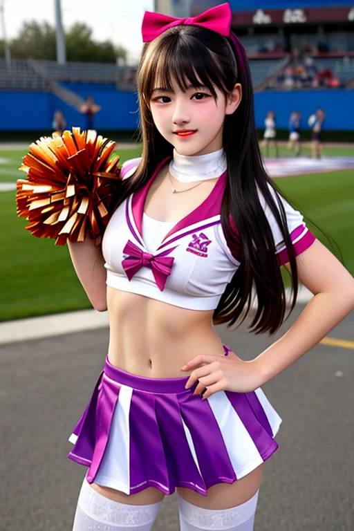-yeld pucent girls dressed as sexy cheerleaders with their navels exposed