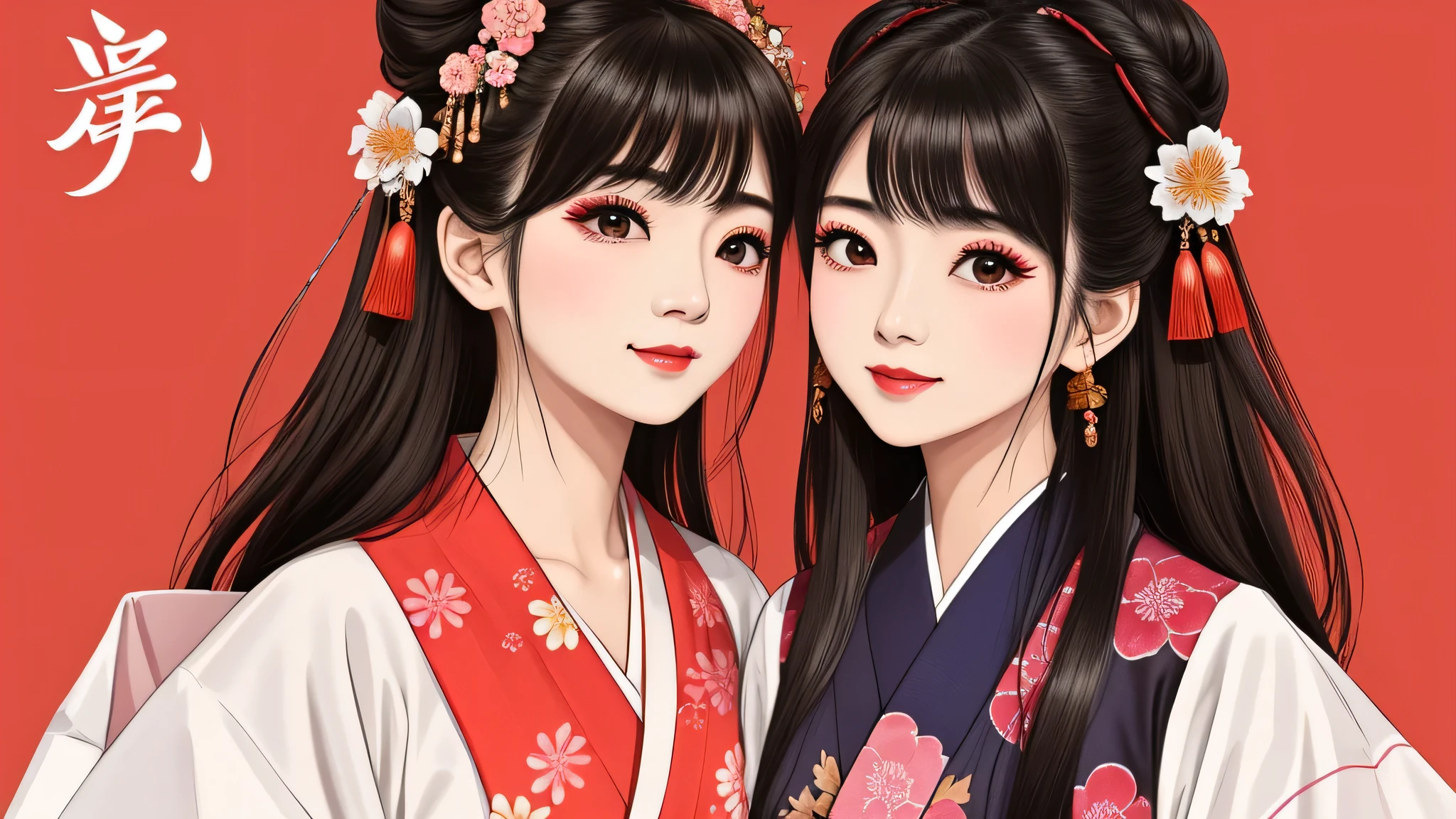Each has a different expression2People and sisters、(2 girls)、⦅Dancing traditional performing arts gracefully)、((big breasts、small face、not exposed))、highest quality、masterpiece、(black hair、Bun Hair)、brown eyes、⦅wide angle、Angle from above, from the waist up、Pause on the magazine cover、Each person has a different perspective when looking into the distance⦆、(8K high quality、masterpiece、High resolution、Realistic and beautiful light and shadow、(highest quality)、(high resolution)、(very delicate and beautiful)、(beautiful 8k face)、(Close your eyes while smiling、Beautiful eyes)、(Transparent skin)、(soft hair)、(8head and body)、(Japanese-style yukata kimono with red, pink, and orange floral patterns on a white background, mixed with gold powder、wearing a yukata2Japanese beautiful girl)、((tanabata decoration background))、((small face))、(arms up)、thin and small nose、(red lipstick)、(make cheeks red)、(Glossy skin)、((Ink painting style))、extremely thin eyebrows、Overall super high quality、(She wears maiko-style makeup)、Whitening、long and beautiful eyelashes、Glossy skin、(red cheeks),straight nose、masterpiece、highest quality、whole body、 eyebrows visible through hair、Bun Hair、grin、gal、Kogal、Viewer's perspective、Plaid、Fashionable、woman、fine、Pause、
Waiting to start