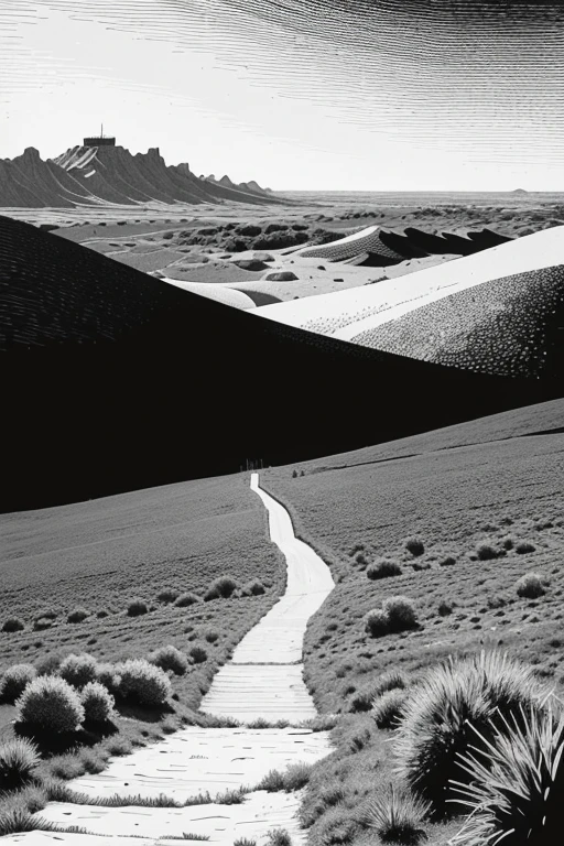 R - Roll: Act as an AI artist specialized in creating vector art.
I - Specific Instructions: Create a (woodcut style:1) high desert pastoral scene, sagebrush, artemisia cana
S - Specific Steps:
1. Use black and white colors only.
2. Employ a monochrome (woodprint style:1).
3. Base the artwork on Albrecht Dürer's style, focusing on his attention to detail and use of (hatching:1).
E - End Goal: The final product should be a detailed, high-contrast vector artwork that emulates the intricate style of Albrecht Dürer's prints.
N - Narrowing: The artwork must be suitable for printing at various sizes without loss of quality, hence the use of vector format.