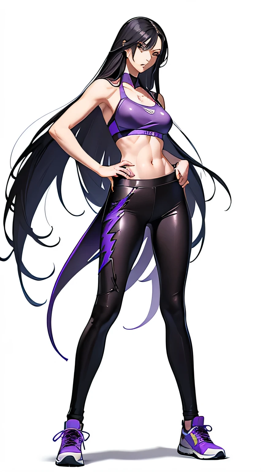 (purple. Thunder tattoo:1.1),(Lightning power:1.4),(full body shot:1.3), ( Purple Leather leggings:1.25), (Purple Leather sports bra:1.2),Long straight hair, (Battle stance:1.25),
(Mature women:1.2),masterpiece, (best quality),(extremely detailed eyes and face),extremely detailed CG unity 8k wallpaper,best quality,(Perfect detail:1.2),
1 woman, (detailed:1.2), (realistic:1.2), (standing:1.1), (full body shot:1.2), (outdoors:1.1),(skinny:1.5), scenic view,(Long legs:1.1), beautiful legs,
Young wife,(Long black hair:1.2), Long straight hair, (straight hair:1.3),sneakers,(Put your hands behind your hips),(Thunder tattoo:1.1),(Lightning power:1.2),
(white background:1.5), monotonous background,(empty-handed:1.1),scenic view,Secret agent, (ruthless temperament:1.2),(empty-handed:1.3),