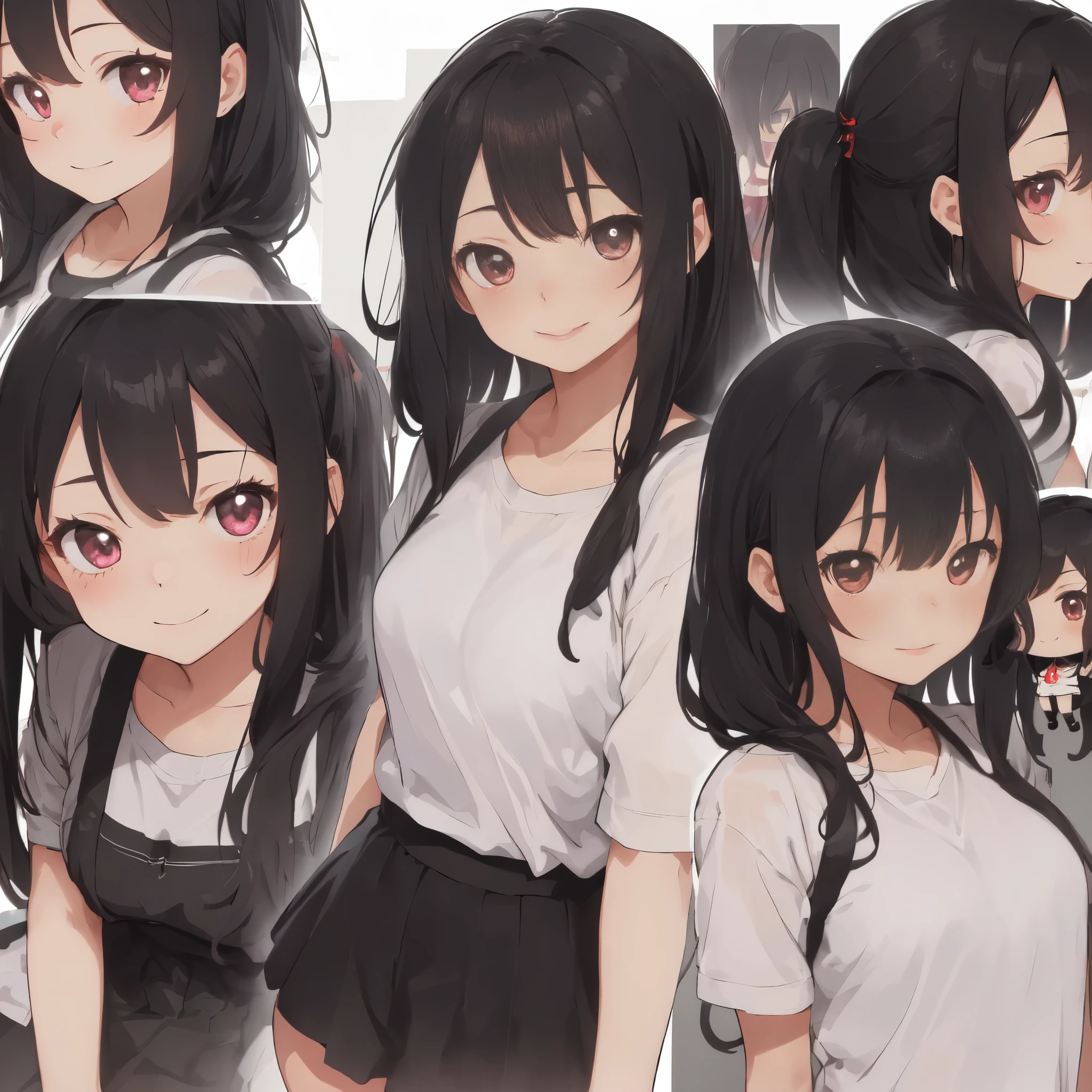 (best quality:1.2), (ultra detailed:1.2), ultra high resolusion, highres,8k, (chibi, figure:1.3), 20yo, 1girl, smile, long hair, simple and flat background,
