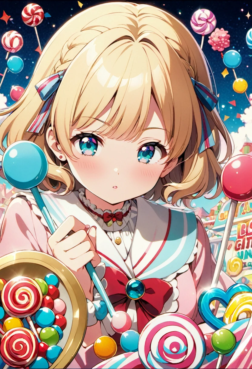 (best quality, highres, ultra sharp), Candy Candy\' by Toei Animation, detailed art style, vintage aesthetic, emotional melodrama, inspired by Keiko Nagita and Yumiko Igarashi's original manga, in candyland, Blonde,