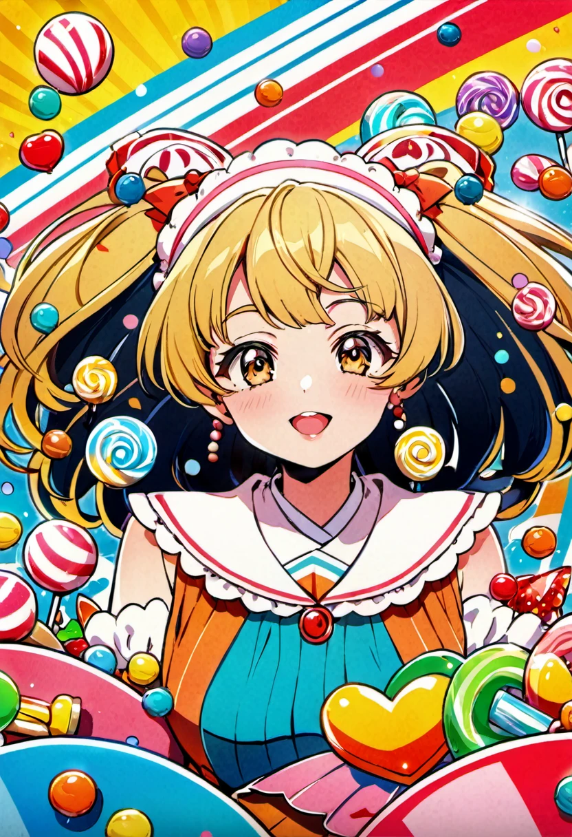 (best quality, highres, ultra sharp), Candy Candy\' by Toei Animation, detailed art style, vintage aesthetic, emotional melodrama, inspired by Keiko Nagita and Yumiko Igarashi's original manga, candyland, Blonde, detailed candy candy character feaures,