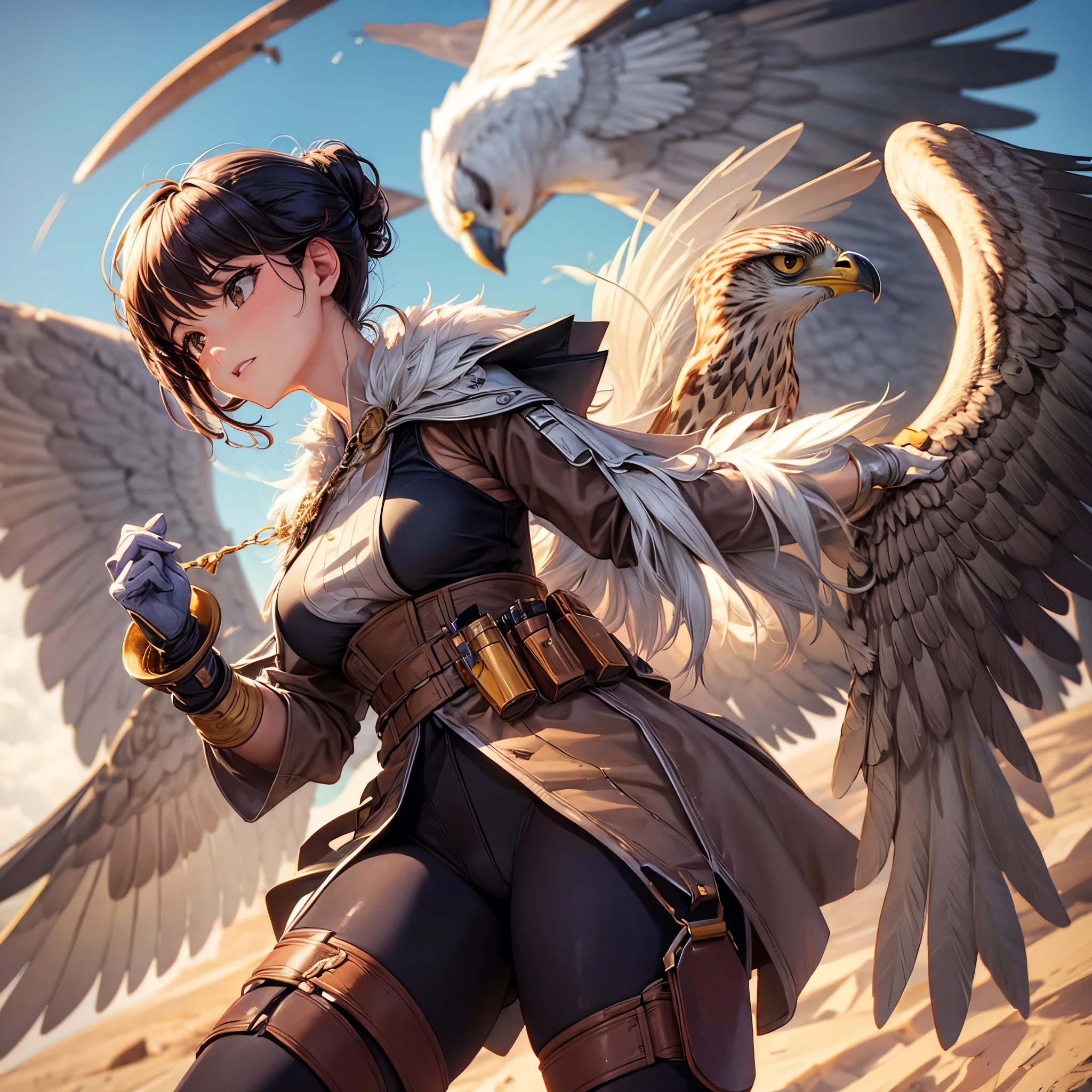 Woman in falcon outfit