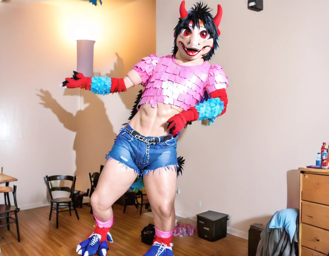 Ultra high resolution, best quality, masterpiece, (involuntary pinata transformation), mid transformation, (a shrunken, terrified, and aroused male human college boy wyvern piñata sexdoll hybrid at college frathouse party:1.9), (upperclassmen gather around in awe to watch you transform:1.65), (you shrink into a mere 2 feet tall and 3 feet long wyvern pinata:1.5), (you are hanging suspended in midair from the dorm ceiling by chains attached to your back, wrists, and ankles:1.95), (wearing loose baggy oversized muscle shirt and sweat pants:1.85), (human feathered wyvern piñata partial hybridization:1.85), (the magic wyvern pinata mask morphs and shrinks you into a wyvern sexdoll piñata:1.6), ((black:1.6) (red:1.45) (pink:1.3) (azul:1.4) (platinum:1.4):2), (part human:1.55), (real life, photorealistic:1.8), (partial feralization:1.7), (NSFW:1.85), (pinata-fication suspension bondage transformation:1.5),