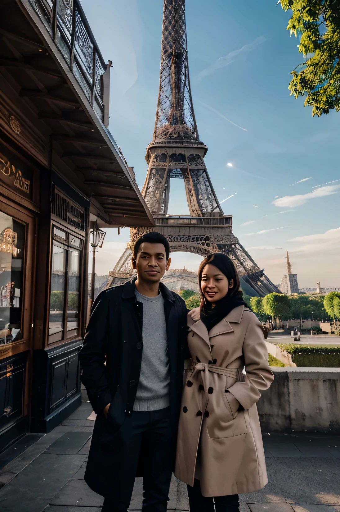 A man and woman standing in front of the eiffel tower - SeaArt AI